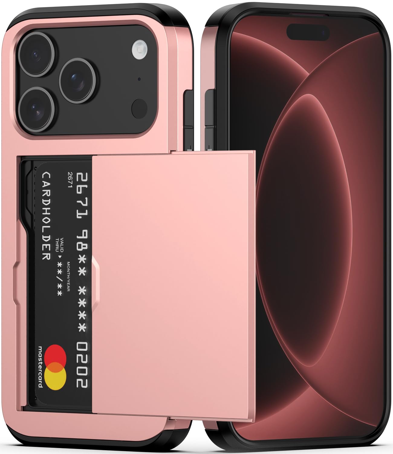 Nvollnoe for iPhone 18 Pro Case with Card Holder Rose Gold | Heavy Duty Protective Dual L…