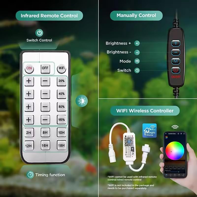 EatingBiting 16W LED Aquarium Light Full Spectrum Freshwater Aquarium Light for Planted Nano Aquarium Tank with WiFi Bright Fish Tank Light for Reef Coral