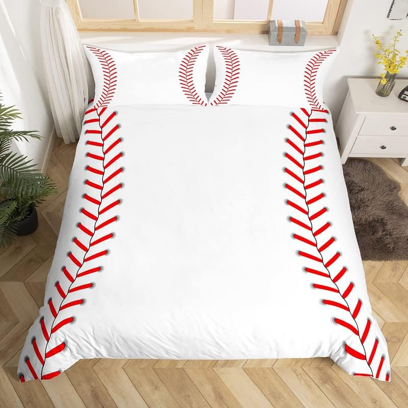 Feelyou Juego de funda de edredón de béisbol para niños, adolescentes, funda de edredón con estampado de béisbol naranja, juego de ropa de cama