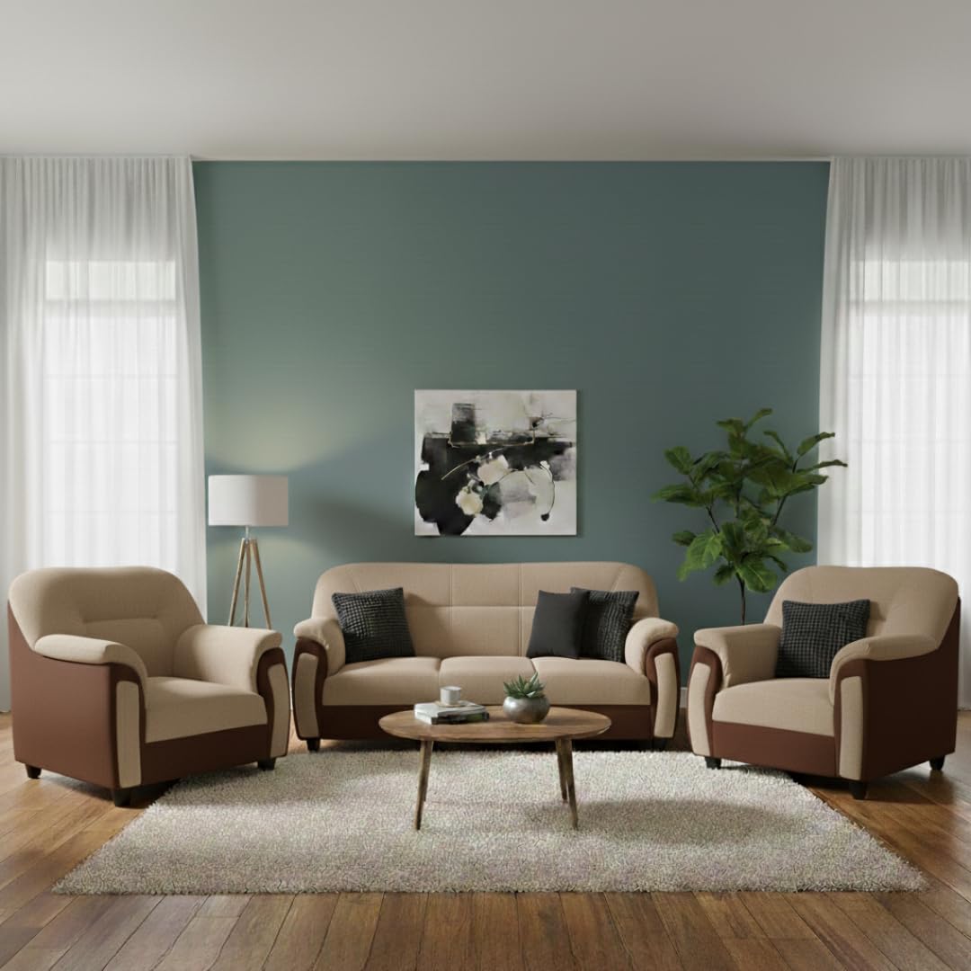 Torque - Ruben 5 Seater Fabric Sofa for Living Room (3+1+1, Beige-Brown) | Furniture for Home, Office-image-20