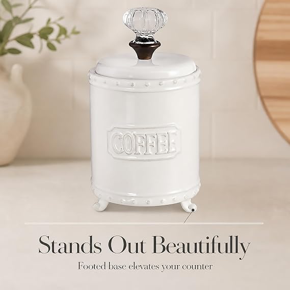 Mud Pie Ceramic Coffee Canister Door Knob Handle, White