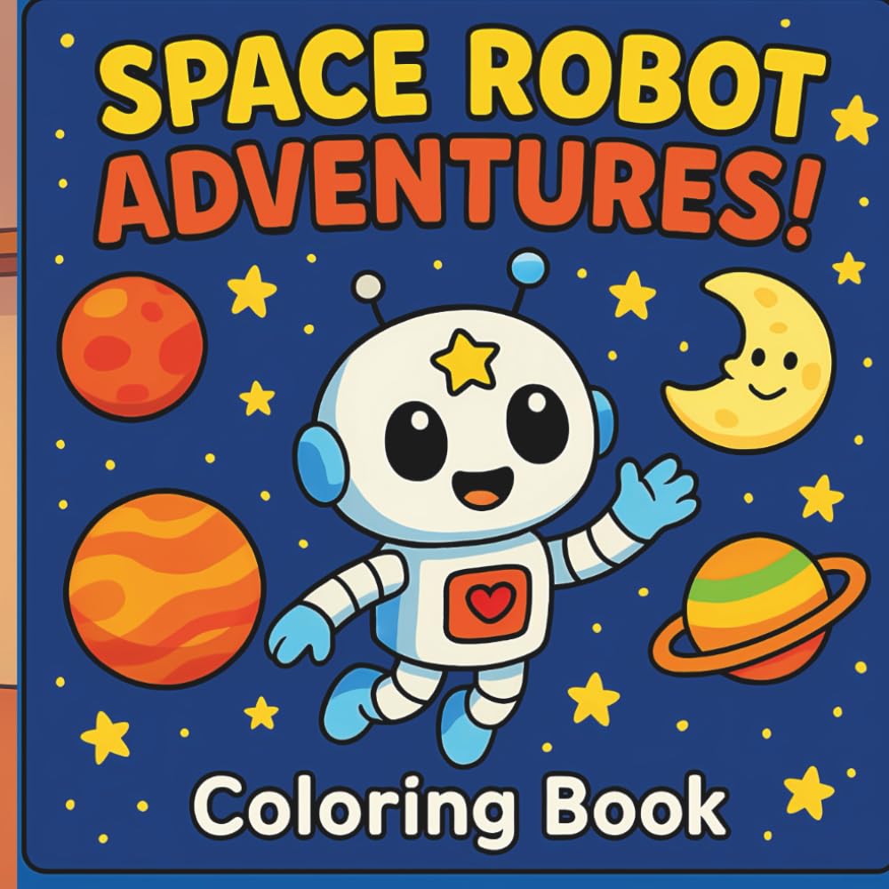 Space Robot Adventures Coloring Book for Kids Ages 3–8: Fun & Easy Robot and Space Coloring Pages for Creativity, Confidence & Learning