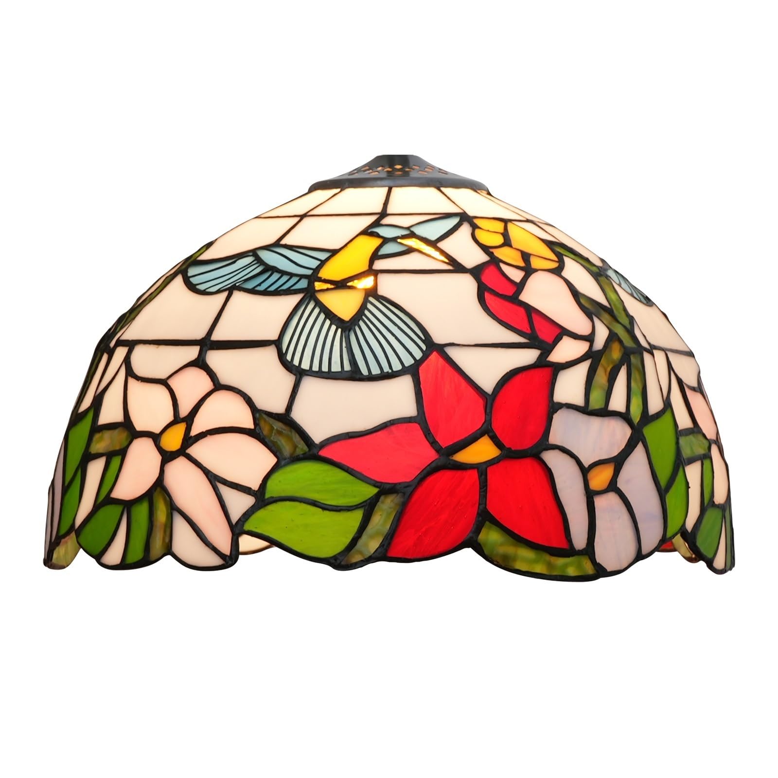 Tiffany Style Ceiling Light Shade, 12 Inch Bird Flowers Stained Glass Lamp Shade Replacement Handmade Vintage Lampshade for Table Lamp Pendant Light Floor lamp