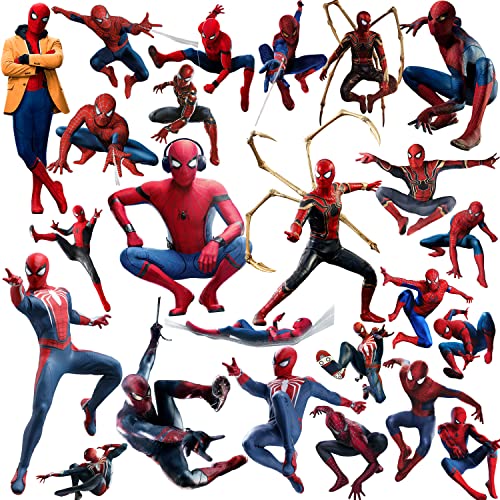 Spiderman Wall Decals, 28 Pcs Large Spiderman Wall Stickers Waterproof Removable Spiderman Mural for Kids Boys Room Bedroom Bathroom Living Room Kitchen Nursery Playroom Party Decor