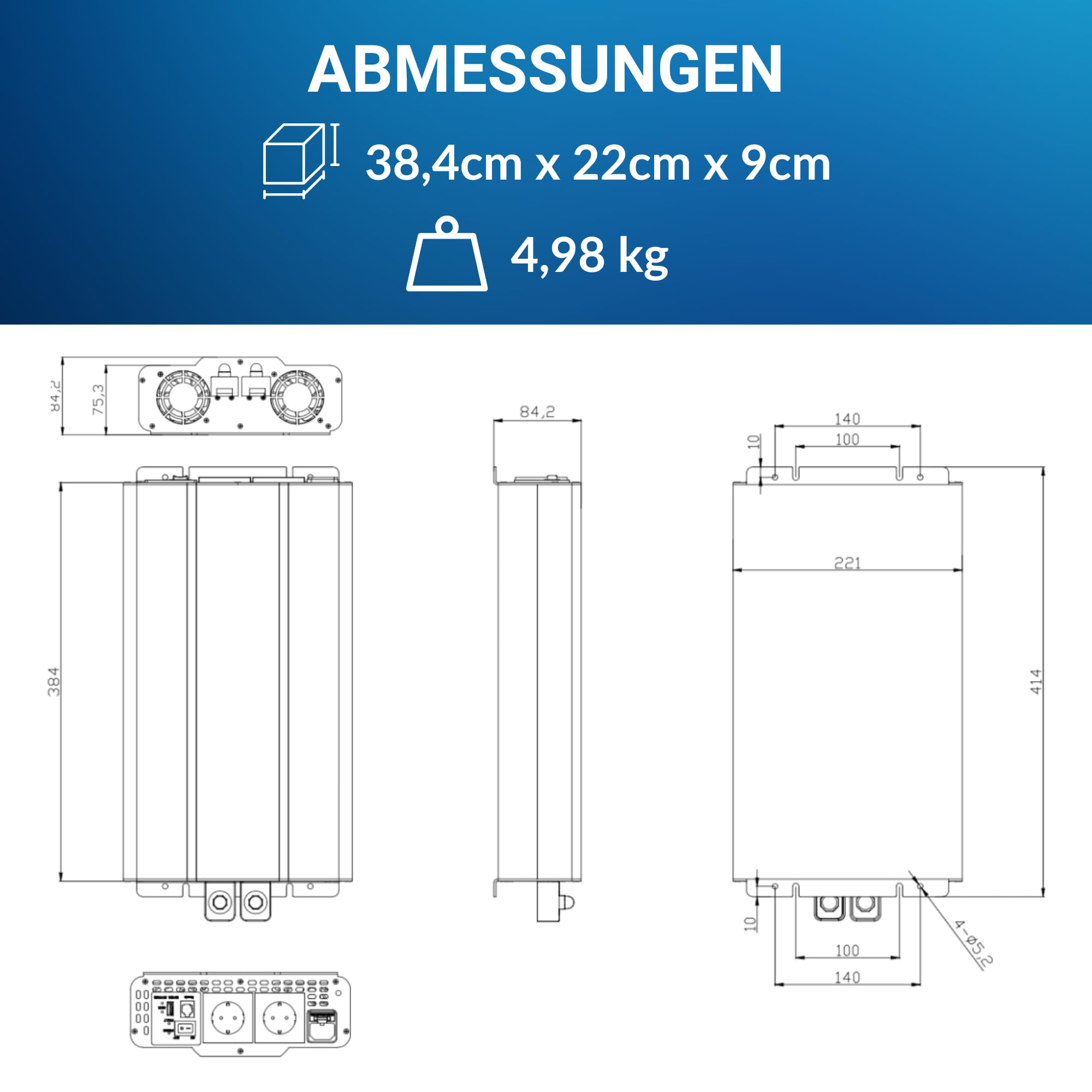 Wechselrichter 12V auf 230V 2000W Reiner Sinus mit Netzvorrangschaltung & FI-Schutz | Für empfindliche Geräte | Mit Fernbedienung, USB & Schuko-Dosen | Ideal für Wohnmobil, Boot, Offgrid