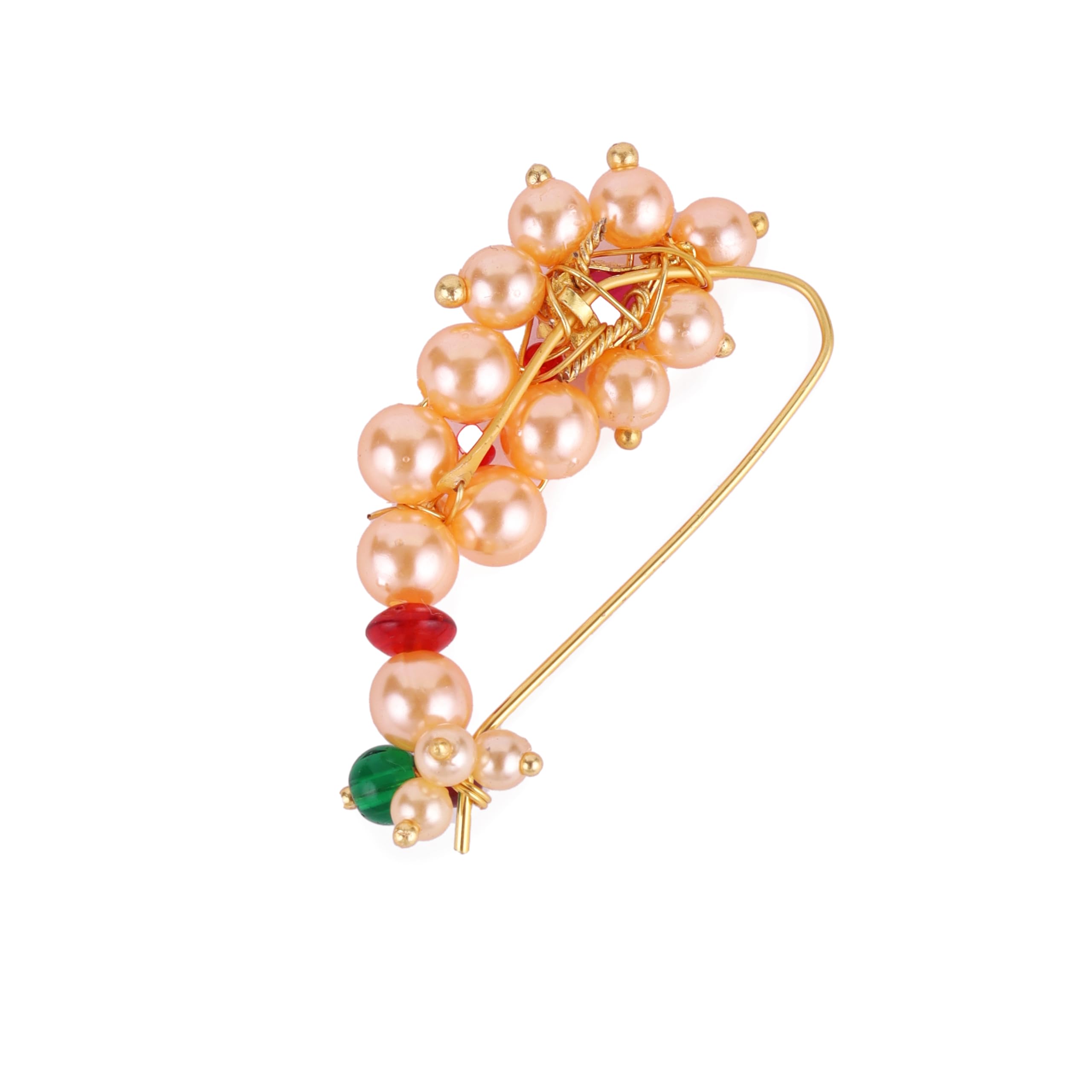 Traditional Brilliant Oval Shape Gold Plated Maharashtrian Nosepin/Nath Without Piercing For Women and Girls-image-23