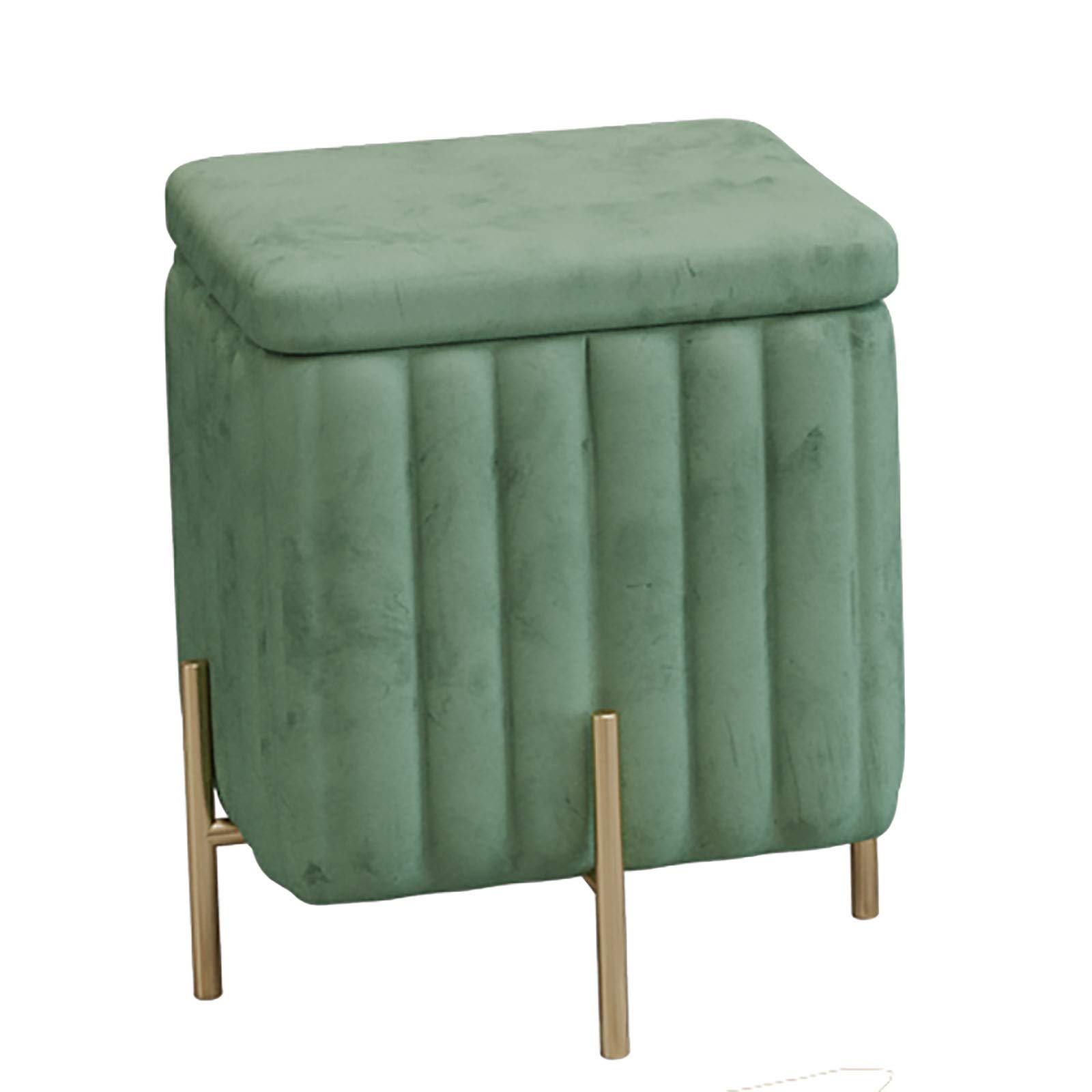 Beautify Green Velvet Footstool Pouffe Storage Stool Ottoman Cube Footrest Square Chest with Gold Legs for Bedroom, Dressing Table（Size : 45x45x42cm） (Color : Grass Green, Size : 45x45x42cm)