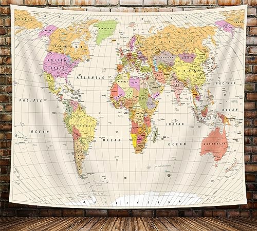 Tapeçaria de mapa do mundo, pôster vintage antigo mapa do mundo infantil tapeçarias educativas para