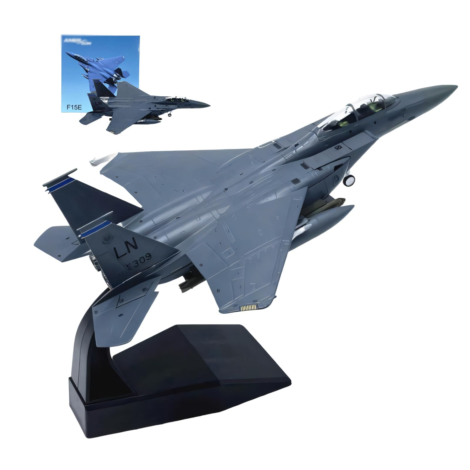 Modello di aereo da caccia F-15E in scala 1:100 in metallo pressofuso Aereo pesante preassemblato alta precisione con espositore, decorazioni for casa ufficio collezione