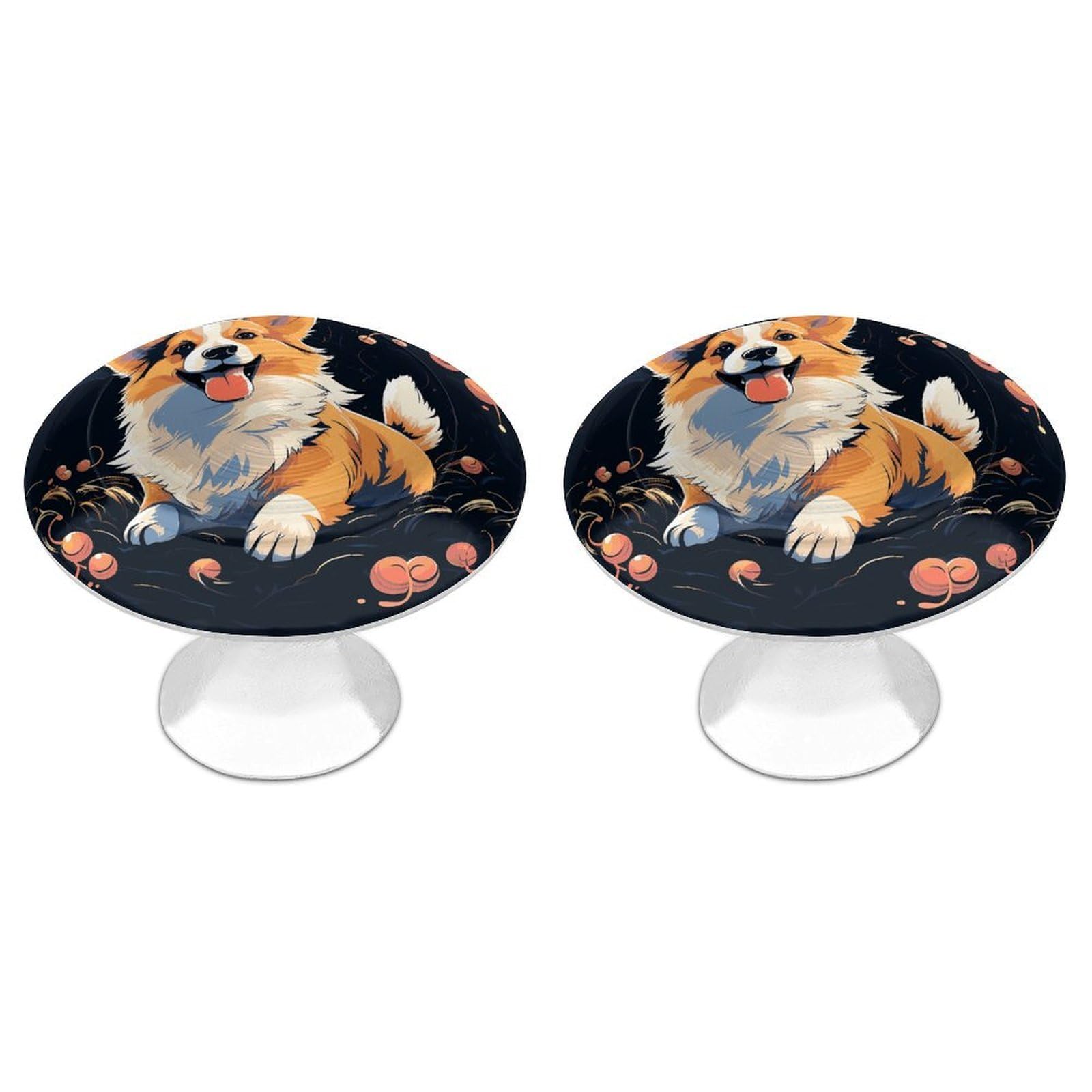 FekiLoot Corgi Dog on Dark Background Cabinet Knob Kitchen Drawer Knob Stainless Steel Round Drawer Pulls Modern Cabinet Hardware Vintage Dresser Drawer for Kitchen Bathroom Closet Dresser Cabinets