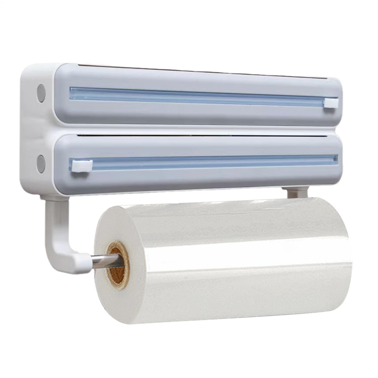 Dispensador de película Recargable – Soporte de Pared para Papel de Aluminio de Cocina, de Almacenamiento multirollo, Soporte de película de Corte con Estante para pañuelos, Ahorro de Espacio en