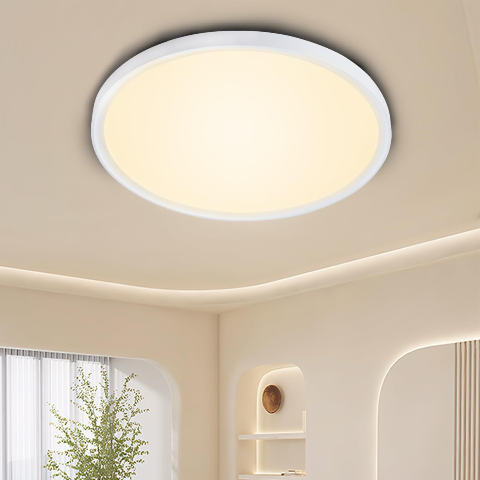 MOLVCE Deckenlampe Led Deckenleuchte Flach Rund 36W Warmweiß 3500K, IP44 Wasserdichte Ultra Dünn Deckenleuchte Wohnzimmer, Deckenbeleuchtung für Badezimmer, Schlafzimmer, Flure, Küchen, Ø28CM