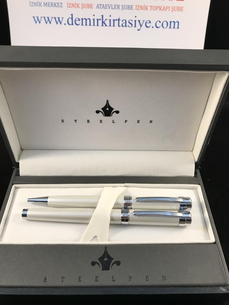 Steelpen Capital Serisi 287 Beyaz Dolma Kalem+Tükenmez Kalem