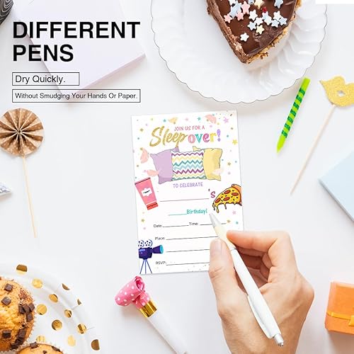 Miniatura 3 de EUDOSI Pijama de noche de película de pijama, suministros de invitaciones para fiesta de cumpleaños, juego de 20 con sobres, fiesta de pijama,