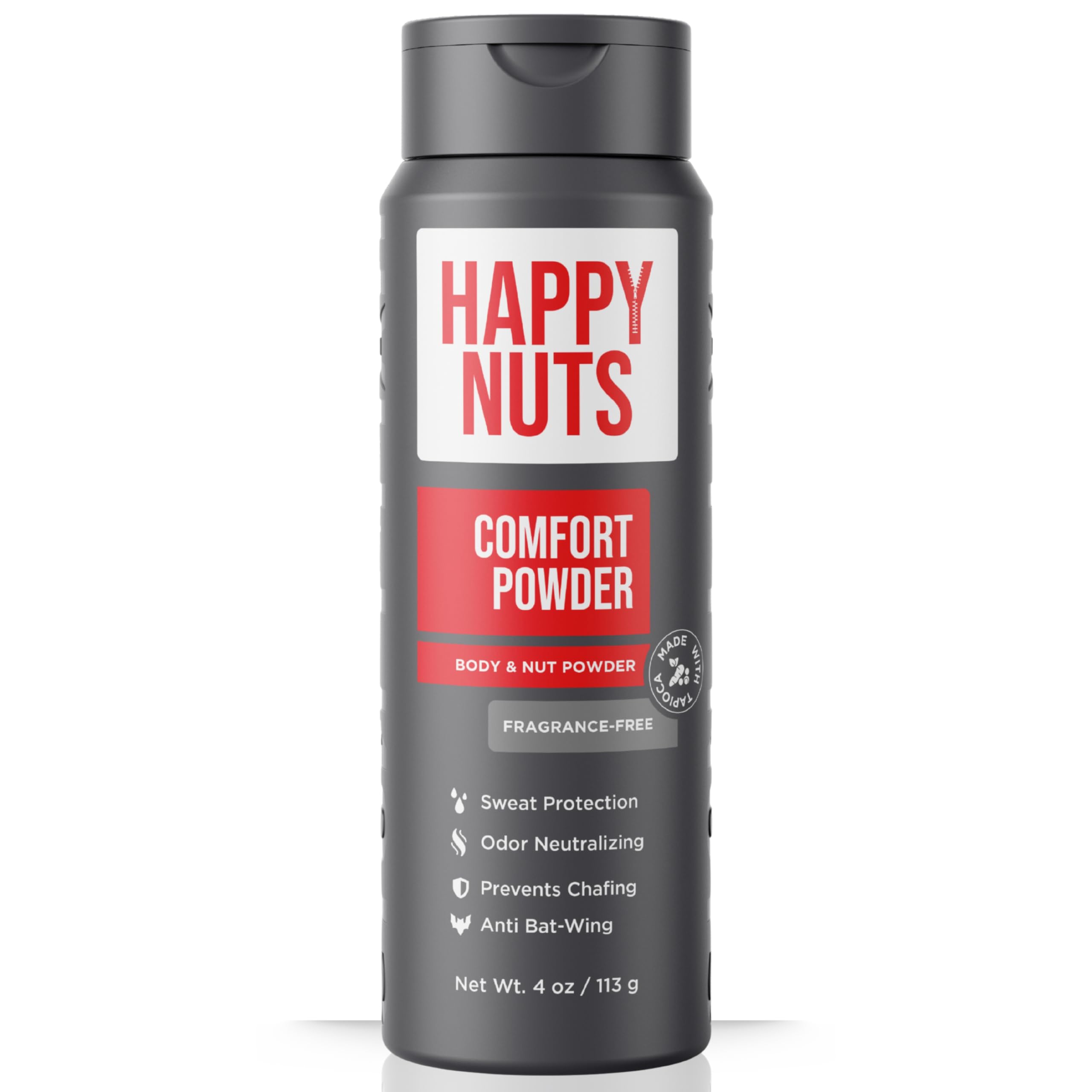 HAPPY NUTS Comfort Powder Deodorant For Men: Anti-Chafing, Sweat and Odor Control for Jock Itch, Aluminum-Free, Ultimate Gift for Men's Private Parts 4 oz (1 Pack), Fragrance-Free