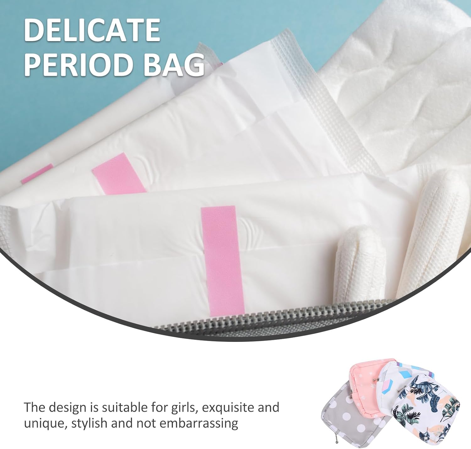 Amosfun 20Pcs Portable Sanitary Napkin Storage Bags for Teen Girls Mini Zipper Makeup Cosmetic Pouch Lightweight Polyester Pad Organizer for Travel and Daily Use