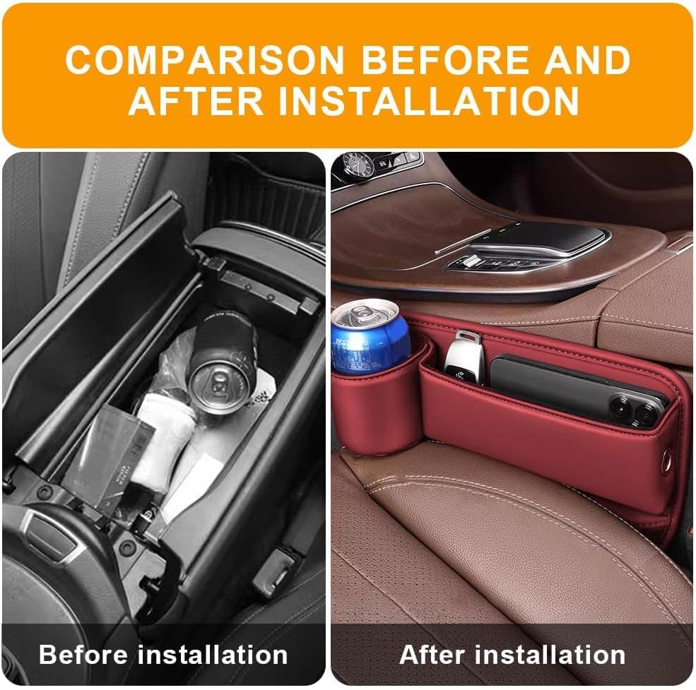 Auto lederen bekerhouder Gap Bag, voor Renault Captur II 2019 2020 2021 2022 2023 2024 autostoel organizer Front Gap Filler, auto-accessoires tussen stoelen,Dark Brown