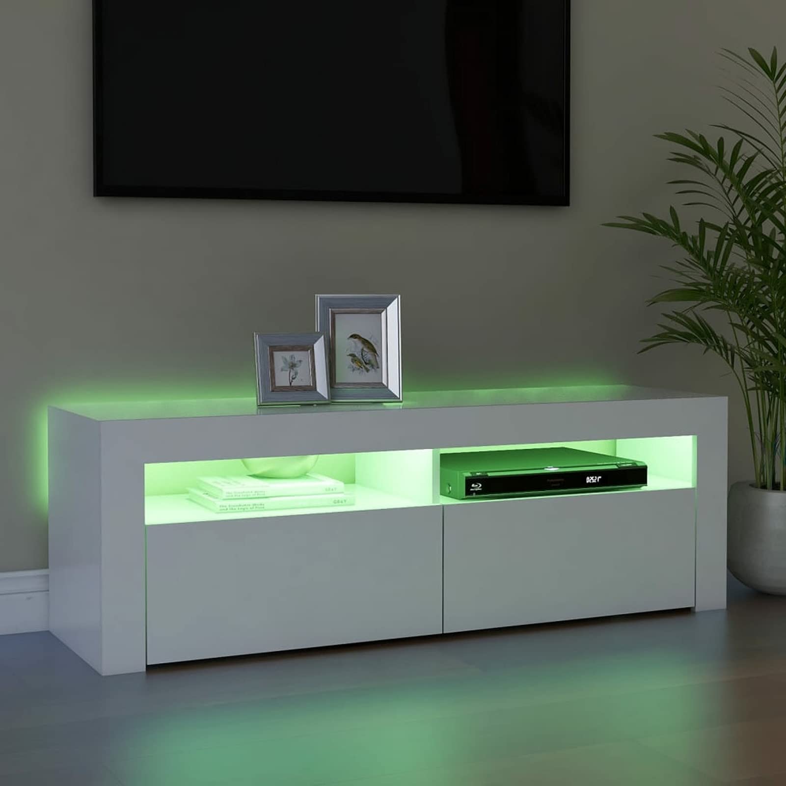 MOONAIRY Meuble TV avec lumières LED Blanc 120x35x40 cm,Meuble TV,Meuble TV Moderne,Meuble de Salon