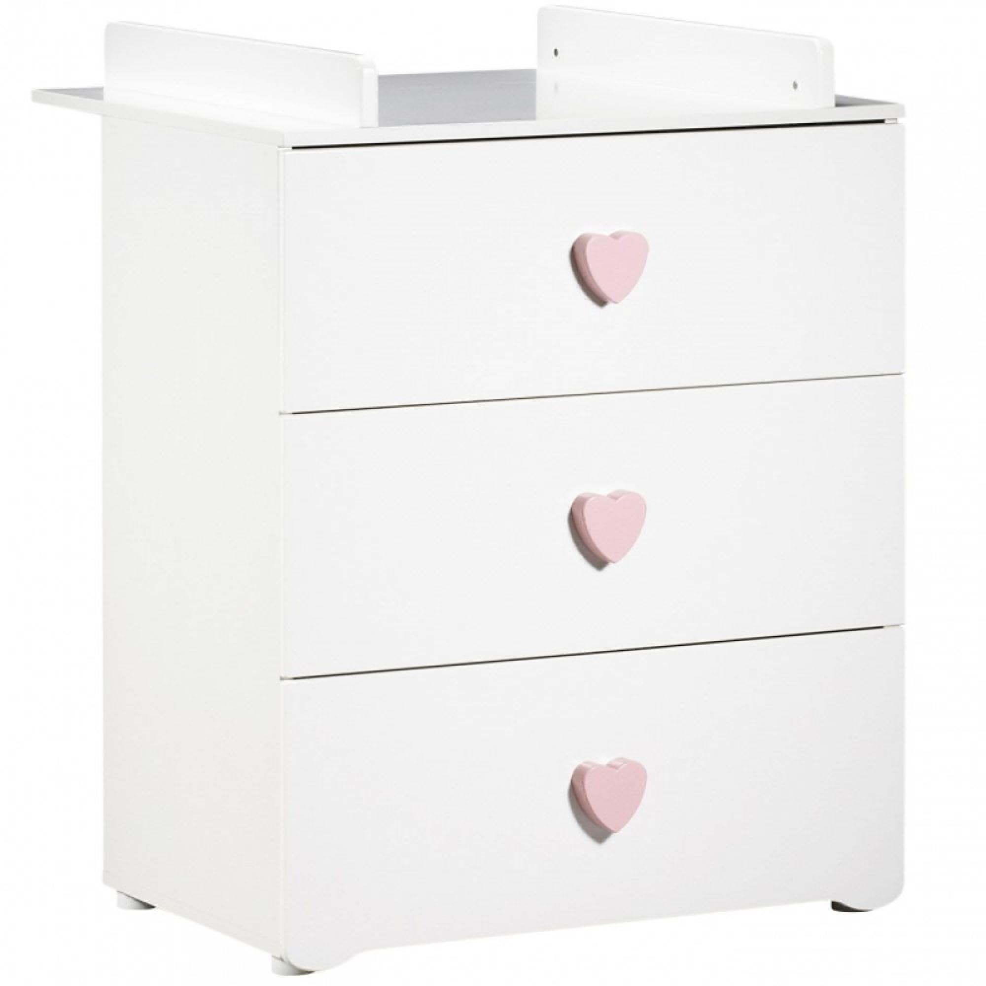 BabyPrice Duo Lit bébé 120x60 cm + Commode à Langer Boutons Coeur Rose Basic | Fabriqué en France by Sauthon