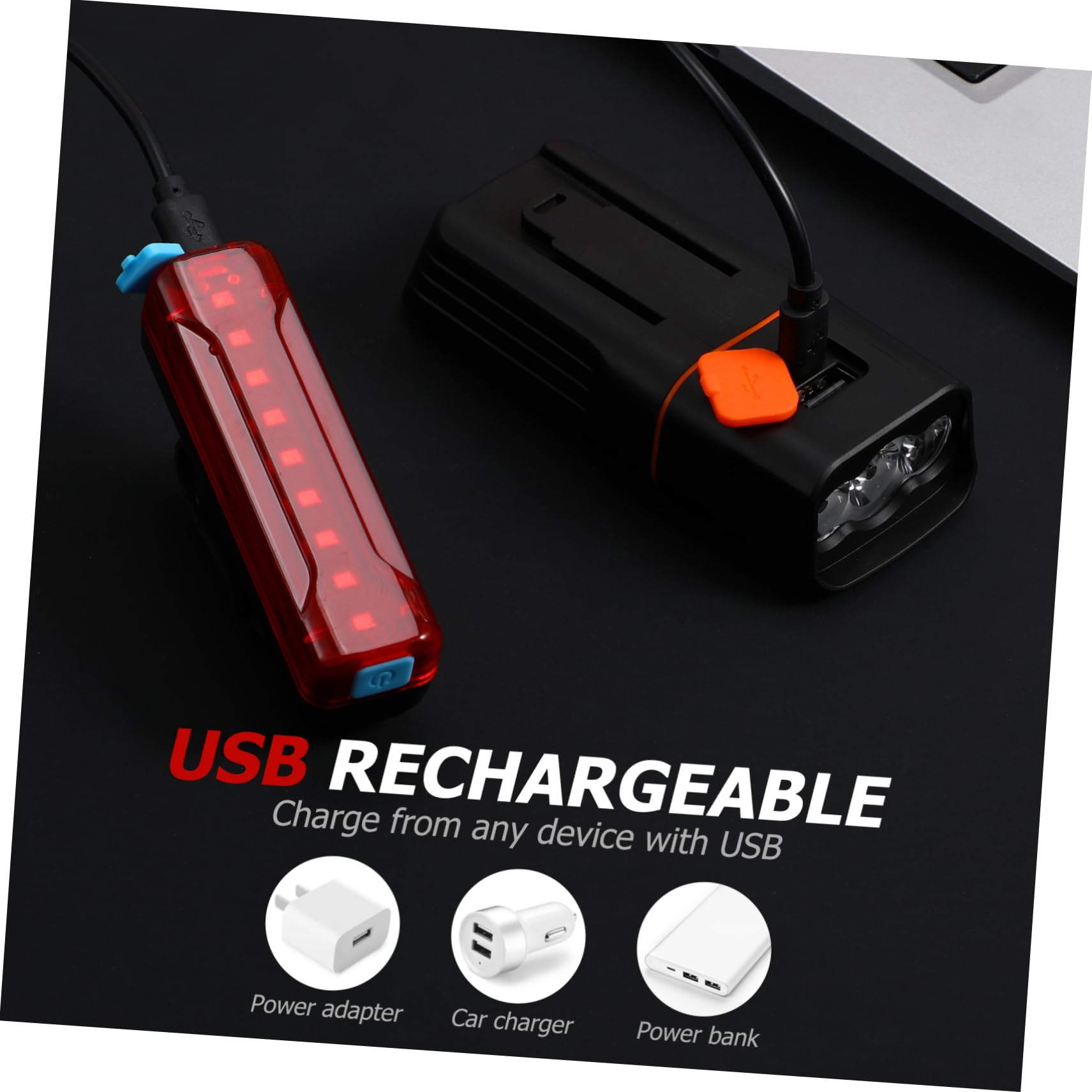 BESPORTBLE Luces De Las Ruedas Luces De Bicicleta para Andar De Noche Asiento Luz Trasera para Solar Luces De Bicicleta Recargables Linterna Recargable Luces De Ciclo Faro Black Abs