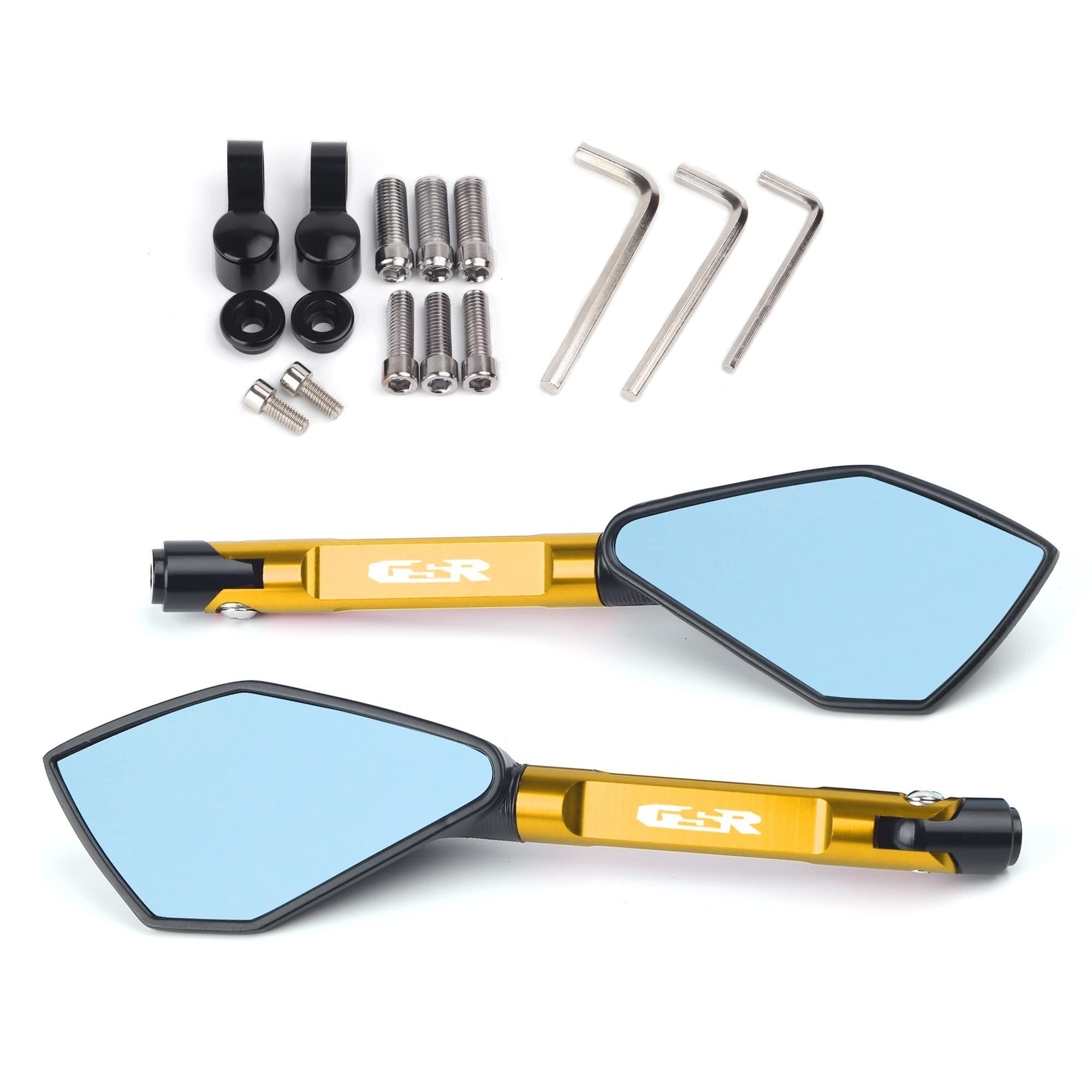 Espejos Retrovisores Triangulares Para Suzuki GSR400/600/750 - CNC Aluminio, Lente Azul Antideslumbrante