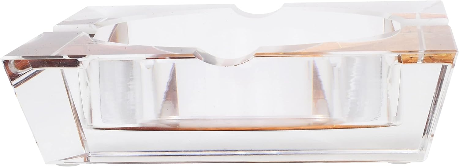 Tobacco Leaf Print Crystal Cigar Ashtray, For 4 Cigars, 3D Leaf Design, Custom Gift Box