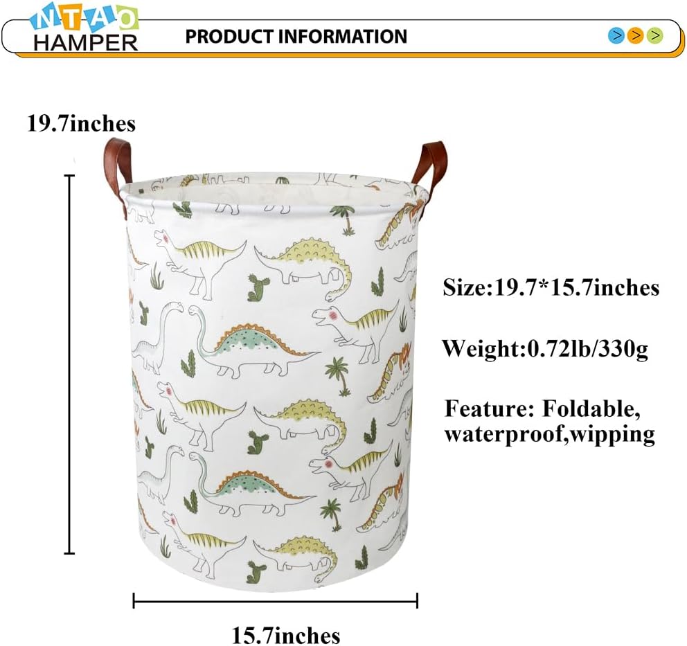 NTAOHAMPER Dinosaur Laundry Hamper, laundry Basket, Waterproof Storage Bin for Bedroom, Clothes Organizer Basket, Room Decor(Light Dinosaur)