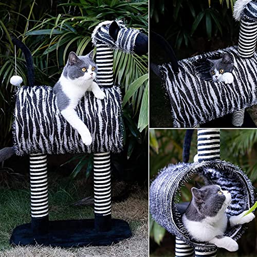 Pathosio Pets New 2023 Safari Activity Cat Tree Condo With Scratching Posts, Activity Tower Cat Play House Furniture - Zebra #TOP1