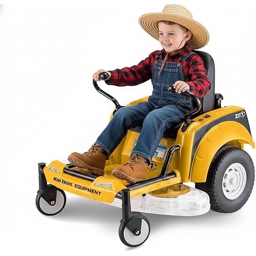 Kid Trax 12V Zero Turn Lawn Mower Tractor Toy - Riding Lawn Mower, Outdoor Toys, Kids Electric Car, Ride On Tractor, Dual Handle, Twist and Turn, Speed to 3MPH, Max Weight of 77lbs, Age 3-7, Yellow