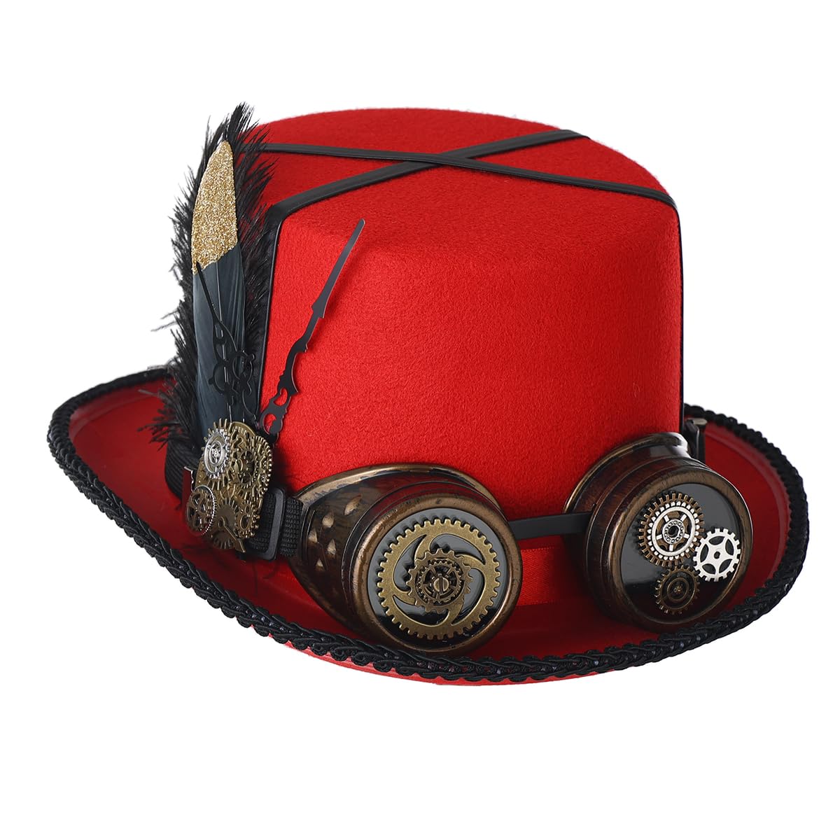 BLESSUME Steampunk Hat with Goggles Unisex for Carnival, Halloween, Theme Party (M, Rot 1)