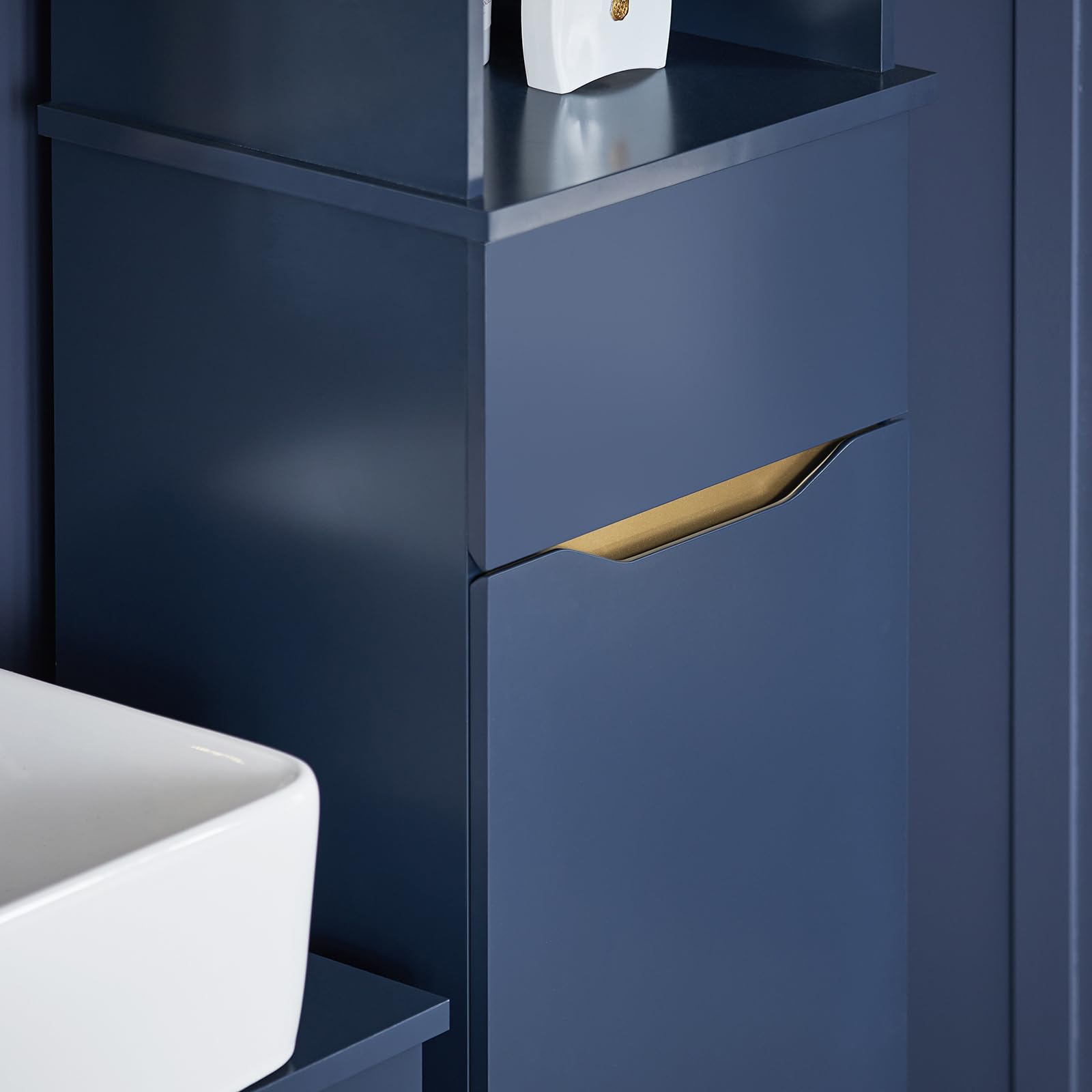 SoBuy Meuble Salle de Bain Colonne Rangement avec 3 Étagères Ouvertes, Armoire avec Porte et Tiroir Petit Meuble de Rangement Salle de Bain pour Espaces Réduits 35 x 30 x 170 cm BZR112-B