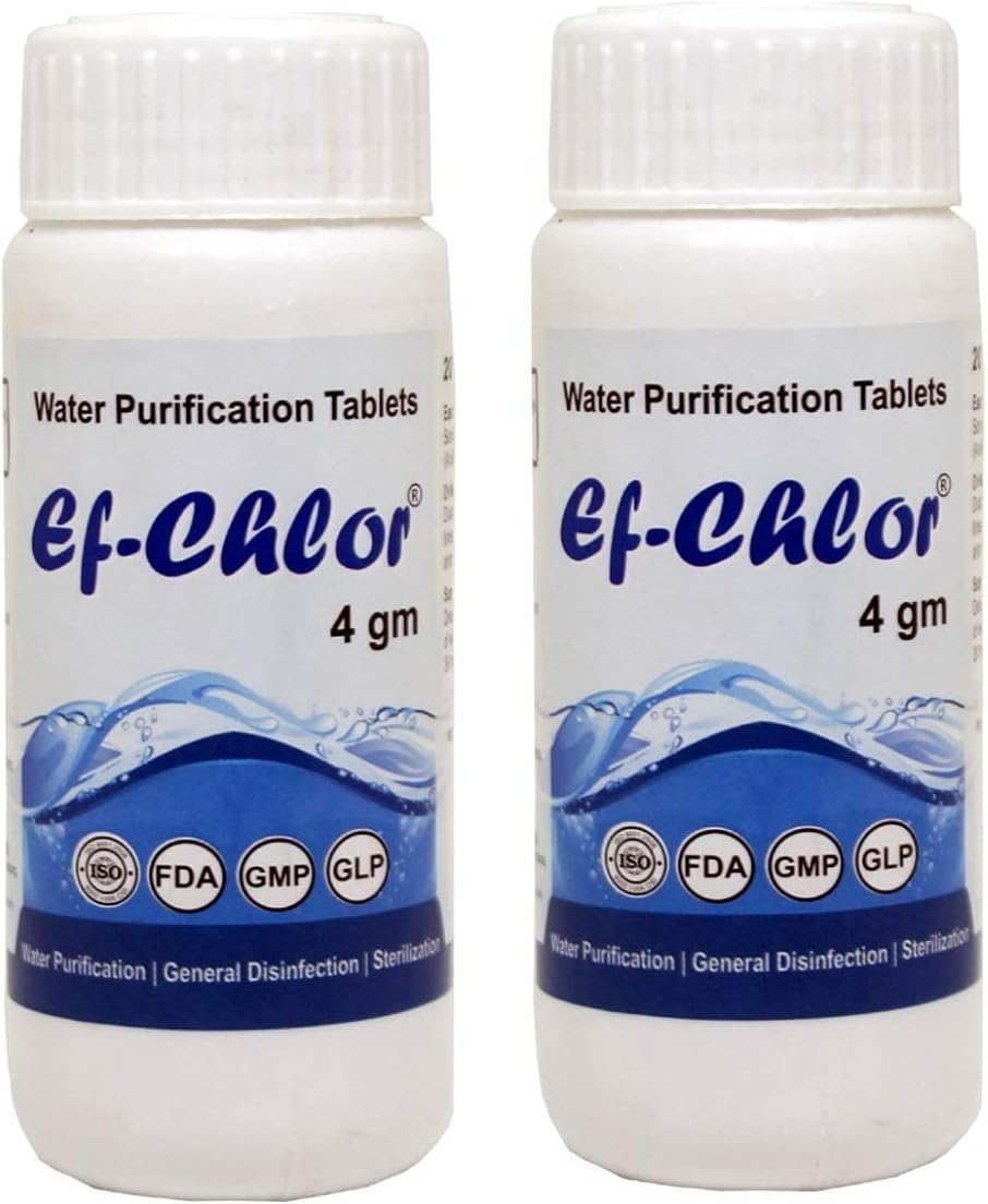Ef-Chlor 4Gm Overhead & Underground Tank Water Purification Tablets - Combo Pack Of 2 Jars (40 Tablets) | Purify 40000L 1 Tablet Purifies 1000L Reliable Treatment Solution
