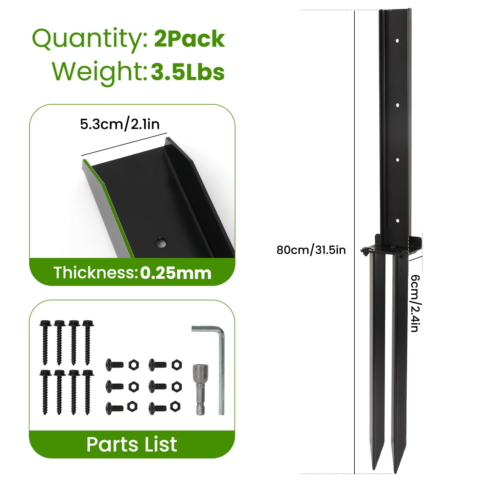 CAKKVDE 2 Pack Heavy Duty 80CM Fence Post Repair Stakes, Galvanised Steel Ground Spikes for Tilted/Broken Wooden Fence Posts - Image 2