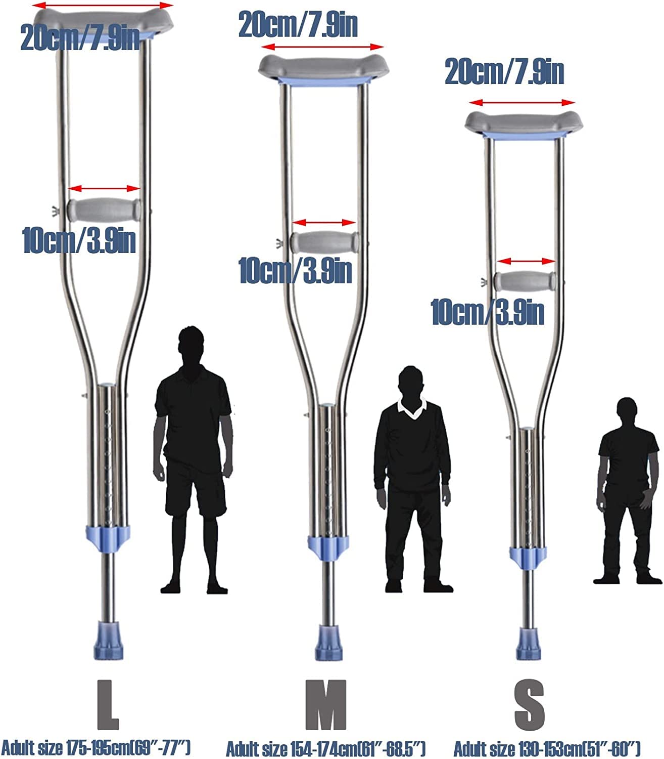 Stampelle da Passeggio 1 Paio di Stampelle Ascellari per Adulti per Camminare Stampelle Leggere in Alluminio Regolabili in Altezza Bastoni da Passeggio Medici ergonomici per Donne Uomini Peso Massim