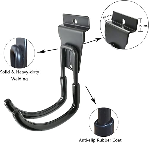 Vista 15 de Slatwall - Ganchos para colgar en la pared, accesorios de Slatwall para garaje, ganchos y ganchos de varios tamaños, paquete de 14
