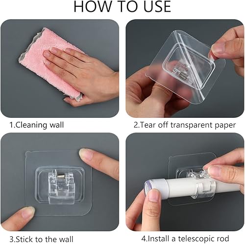 Miniatura 3 de 8 ganchos adhesivos para barra de cortina, soporte de barra de cortina autoadhesivo, sin taladro, ganchos de cortina ajustables, sin clavos, soporte