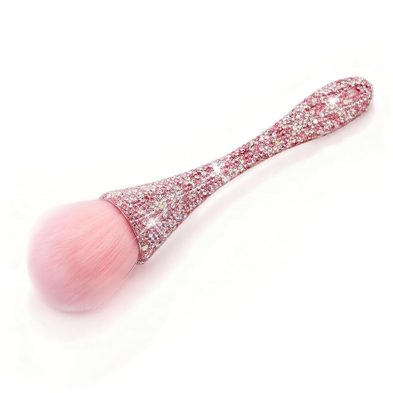 Pincel kabuki para maquiagem XEAOHESY com cerdas sintéticas, cabo metálico com strass rosa, 1 unidade