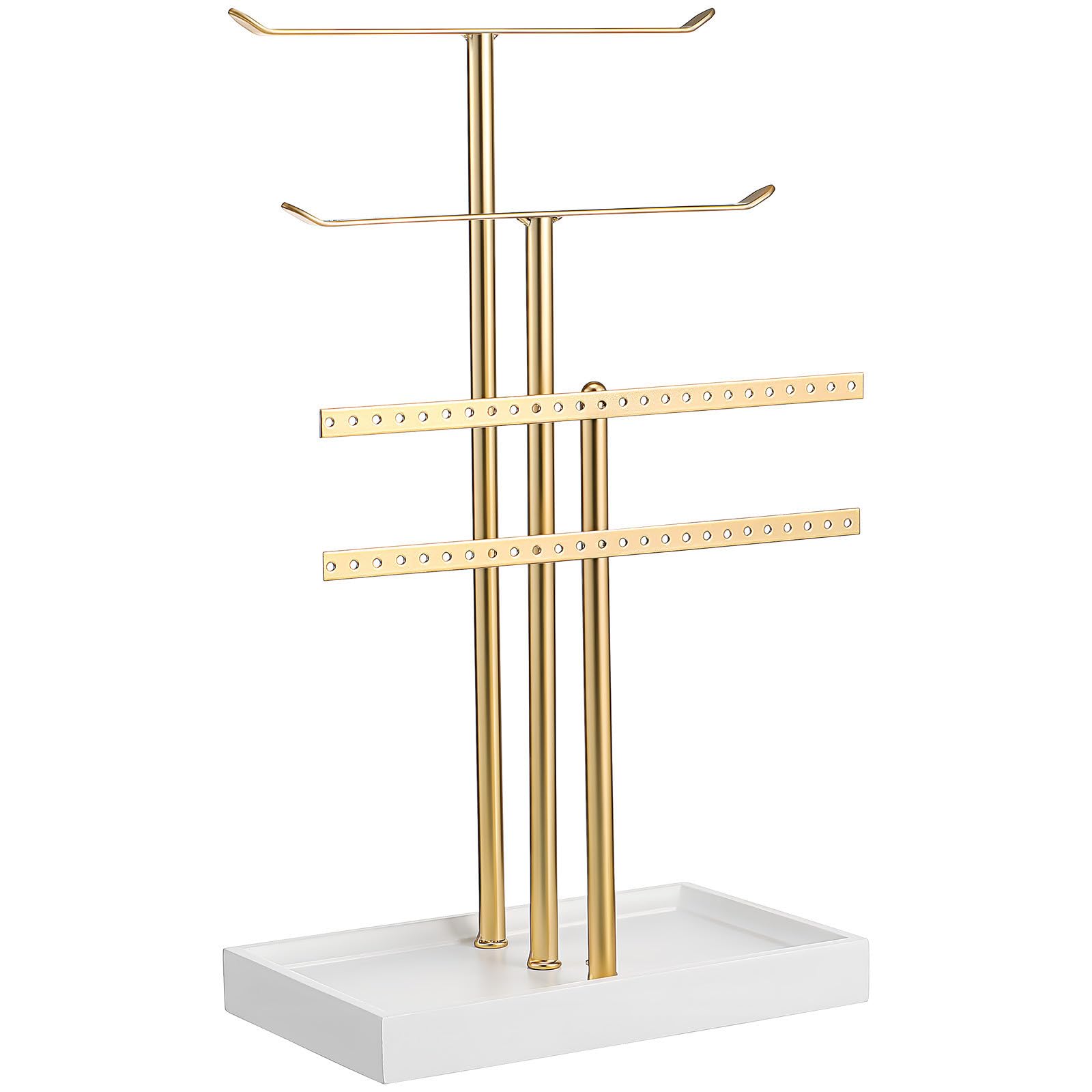 INOOMP Soporte Organizador de Joyas de Metal Múltiples Niveles, Almacenamiento Versátil y Diseño Elegante para Collares y Pendientes en Escritorio