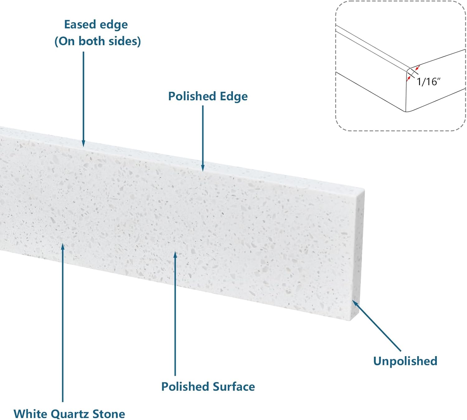 21 in. W x 4 in. H Quartz Stone Sidesplash for Bathroom Vanity Sink Top in White