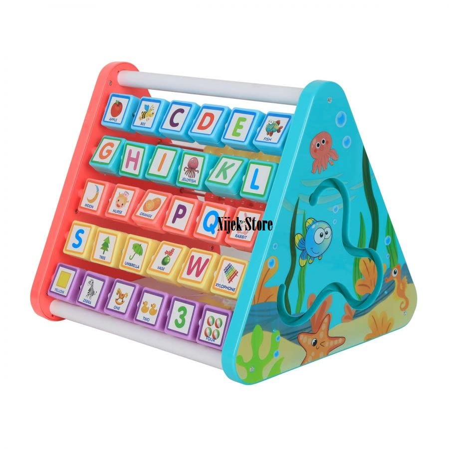 Kn2 MART 5 in 1 Activity Triangle Center Cube | Alphabet Blocks Abacus Clock Writing | Counting Beads Assembly Toys for Babies Montessori Learning Toy for 1-5 Year old kids (5 Side Activity Triangle) (B0B6WCYHPM) Amazon Price History, Amazon Price Tracker