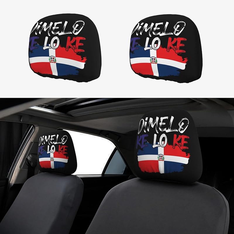 Capas para Encosto de Cabeça Automotivo RISOIU com Bandeira da República Dominicana em Poliéster Cinza, 2 unidades