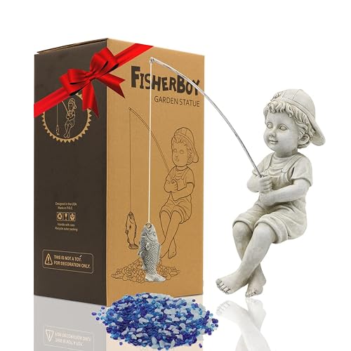 Goodeco Fisherboy Statue Garden Decor - 11" Little Fishing Guy