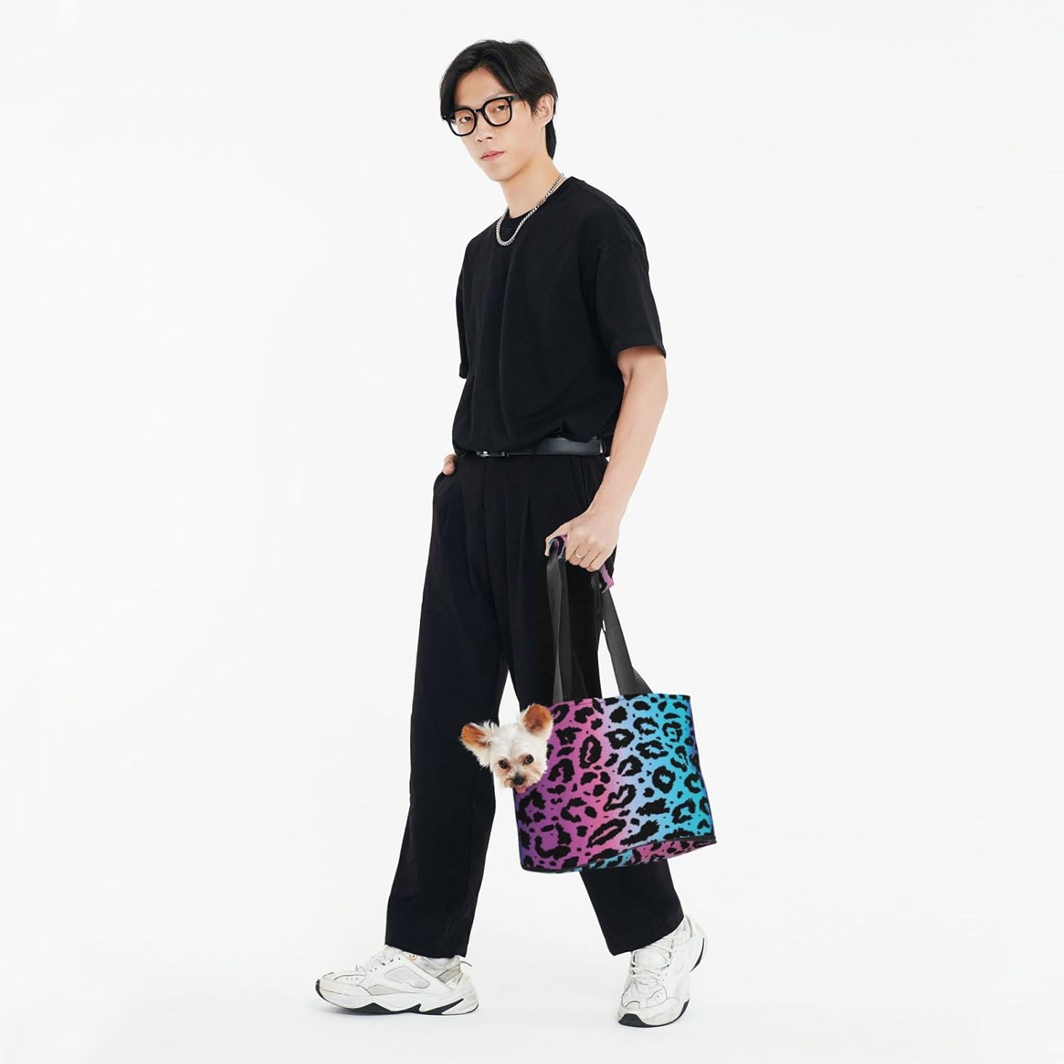Colorful Cow and Leopard Print Portable Pet Purse Carrier Sling, Hands-Free Travel Dog and Cat Carrier for Small Dogs and Cats