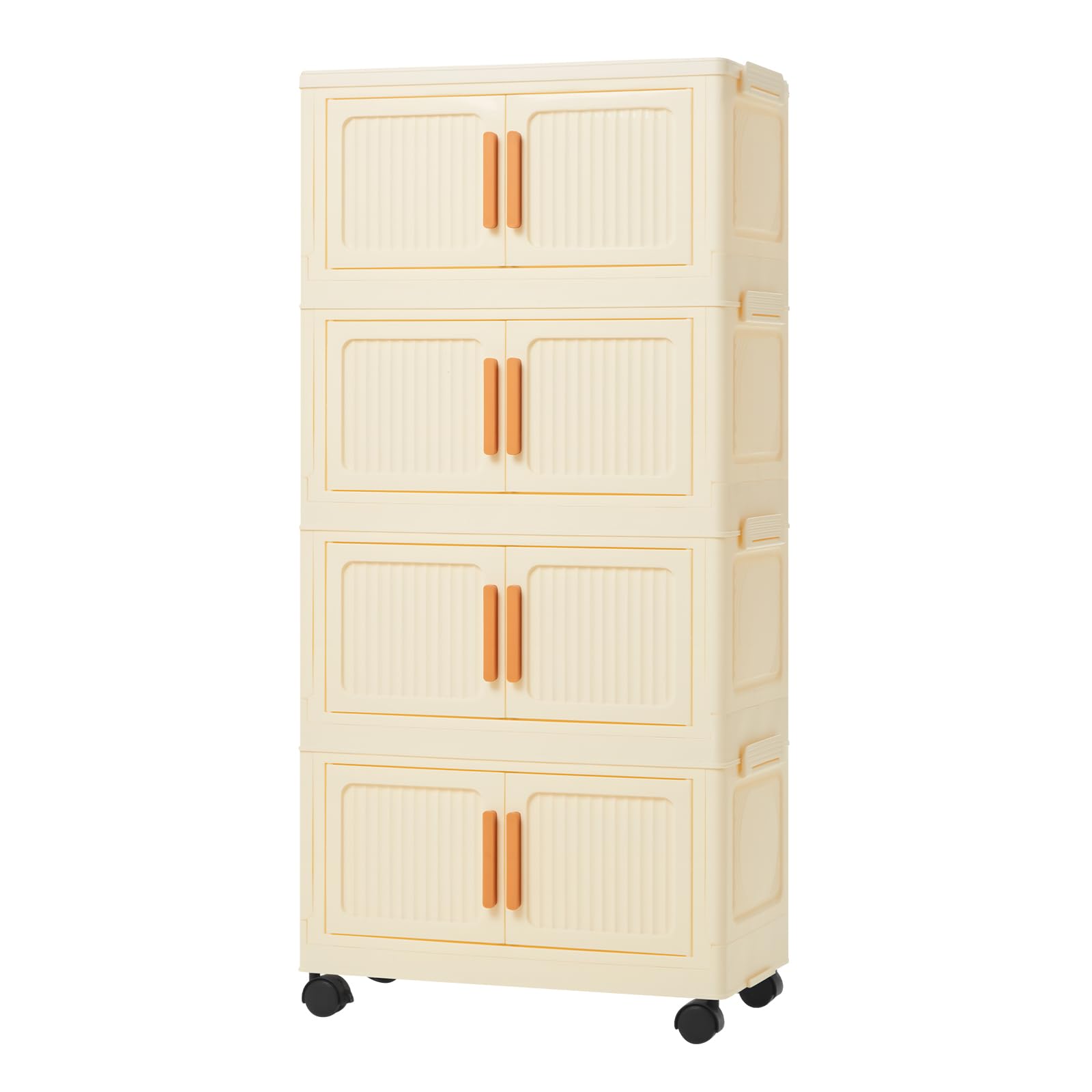 Y.H BLISSHAVEN Storage Boxes with Lid, 3/4/5-Tier Plastic Stackable Storage Cabinet, Folding Collapsible Bins with Wheels, Storage Organizer for Bedroom Living Room Office (4-Tiers)