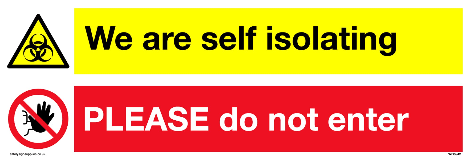 Pack of five - dual warning biohazard symbol and no addmitance red prohibtion Sign - 150x50mm - L15