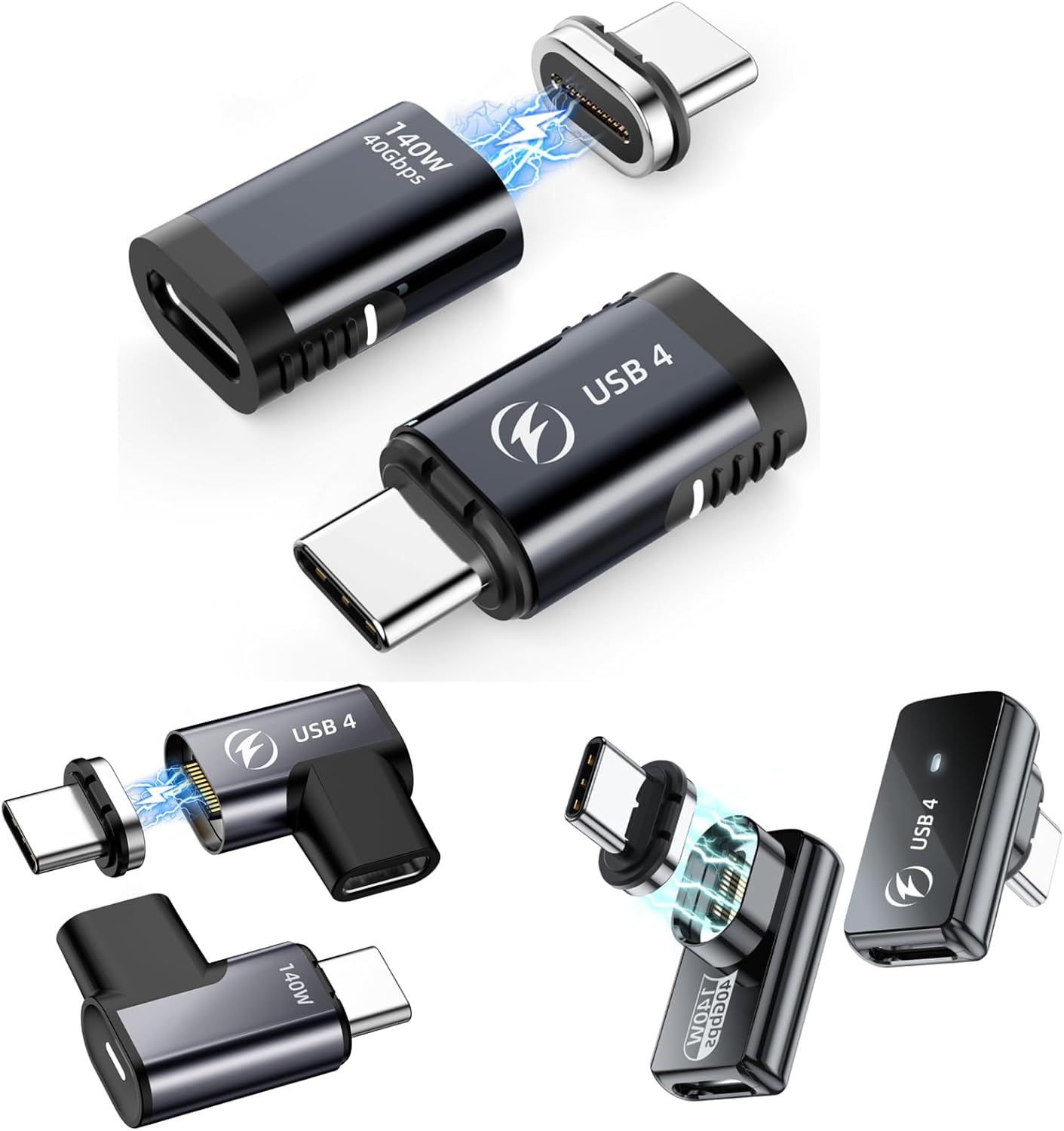 HanCenDa 140W Magnetic USB C Adapter 8Pack, 180 Degree USB C Magnetic Adapter 40Gbps Magnetic Adapter Support 8K@60Hz Video Display for Thunderboard 4/3 MacBook Pro/Air and More Type C Devices