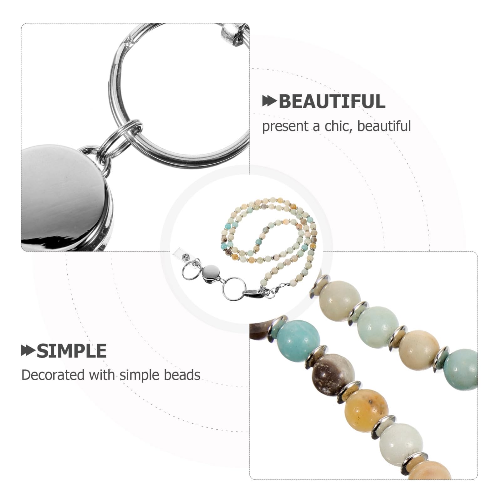 Porte-badge Rétractable en Acier Inoxydable avec Chaîne Perles en Verre, Collier Élégant pour Carte D'identité, pour Professionnels et Infirmières