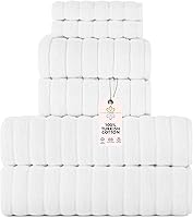 Vista 39 de Classic Turkish Towels - Juego de 6 toallas de lujo de la colección Brampton acanaladas de 100% algodón turco, de secado rápido, suaves y Platino