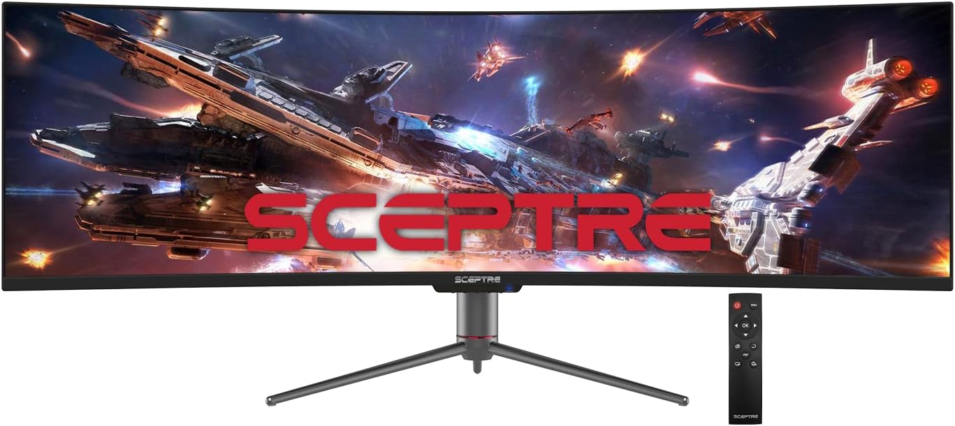 Sceptre Curved 49 inch (5120x1440) Dual QHD 32:9 Gaming Monitor up to 120Hz DisplayPort HDMI Build-in Speakers, Gunmetal Black 2021 (C505B-QSN168)