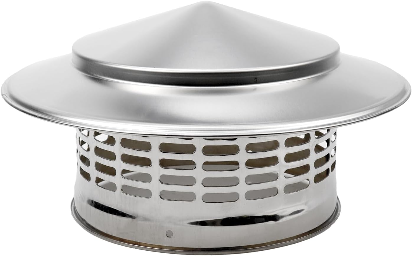 Antrader 6 Inch Cone Top Chimney Cap, Round Chimney Cap Chimney Cover Cap Chimney Cover Outside Roof Silver Fireplace Screen Cover Exterior Stove Pipe Topper